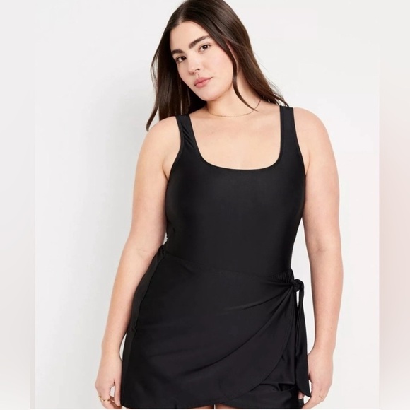 NWOT Old Navy Wrap-Front Swim Black dress Size 3X - Picture 1 of 9